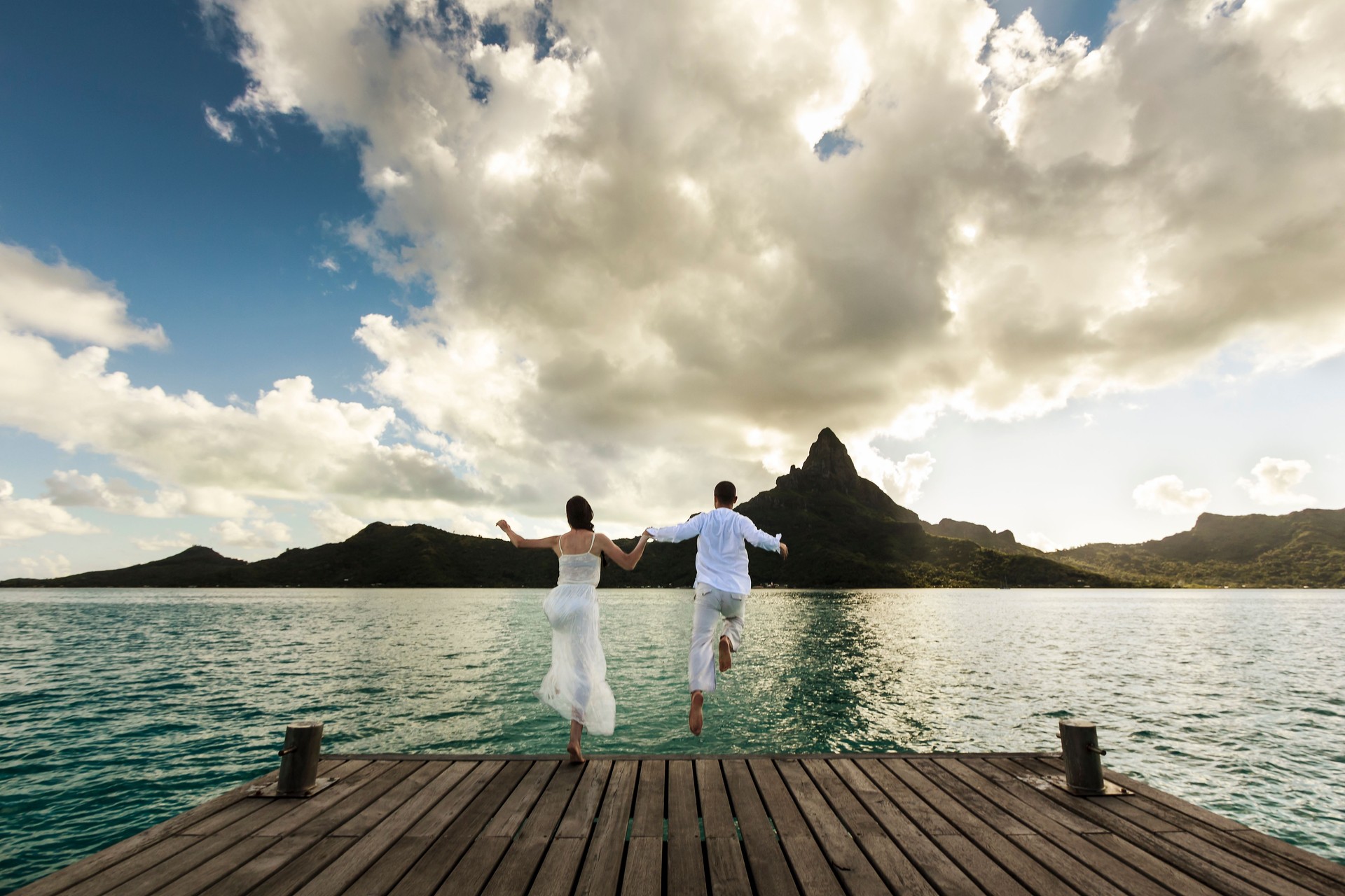 Young Couple Celebrating a Polynesian Wedding in Bora Bora